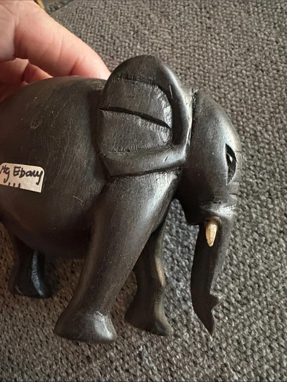Vintage Ebony Hand Carved Elephant Figurines - Set of 3